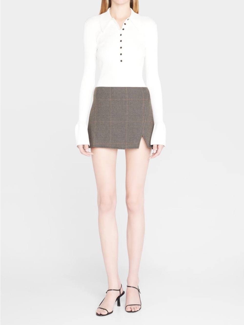 A.L.C. Rylee Plaid Mini Skirt with Side Notch - Brown